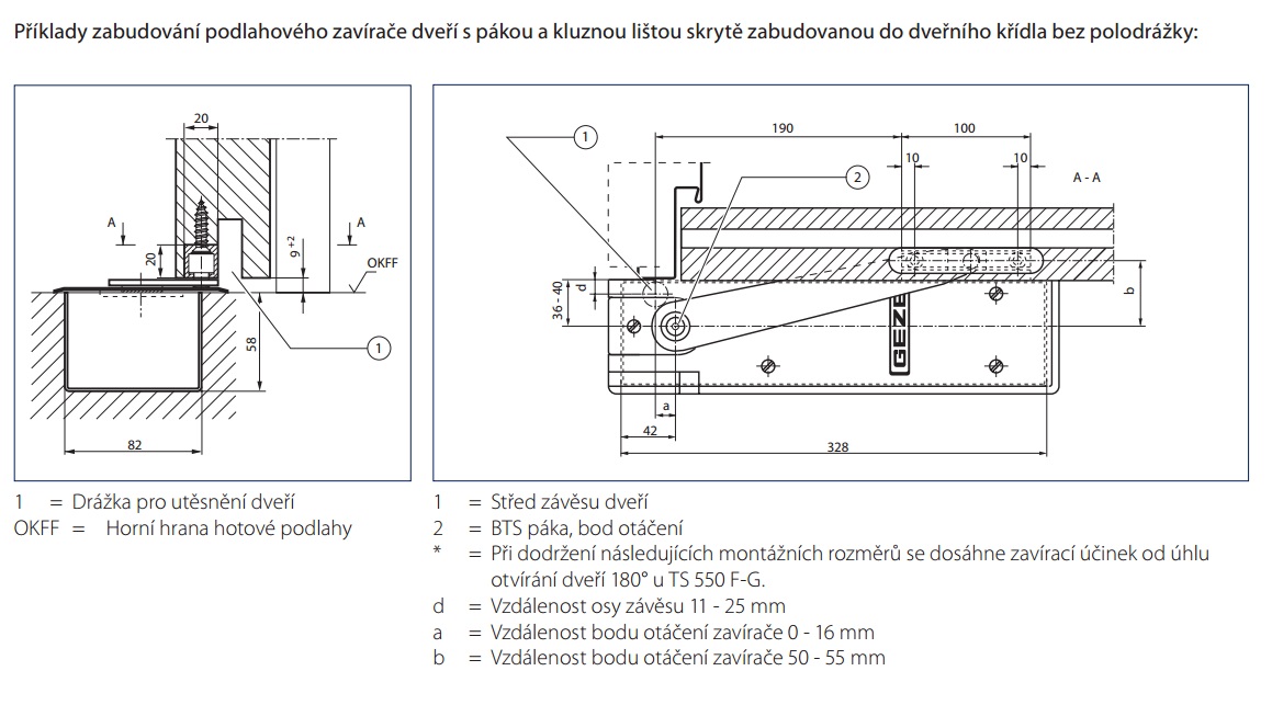 Páka s krátkou lištou pro zemní zavírač GEZE - Automatické dveře