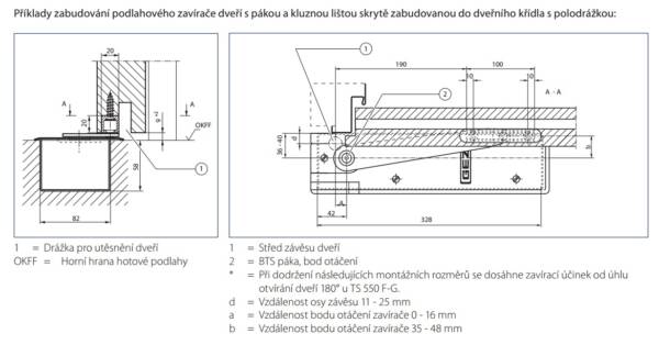 Páka s krátkou lištou pro zemní zavírač GEZE - Obrázek 3